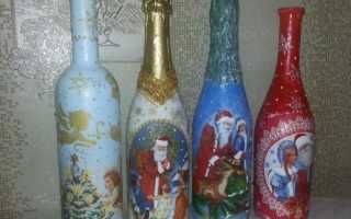 Декупаж бутылки шампанского своими руками — подробный мастер-класс